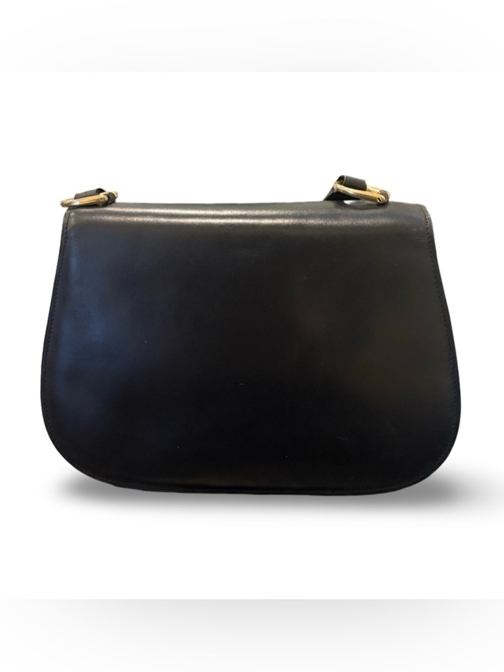 Vintage Gucci Black Leather Shoulder Bag Gold G Clasp Made in Italy Classic - Picture 5 of 17